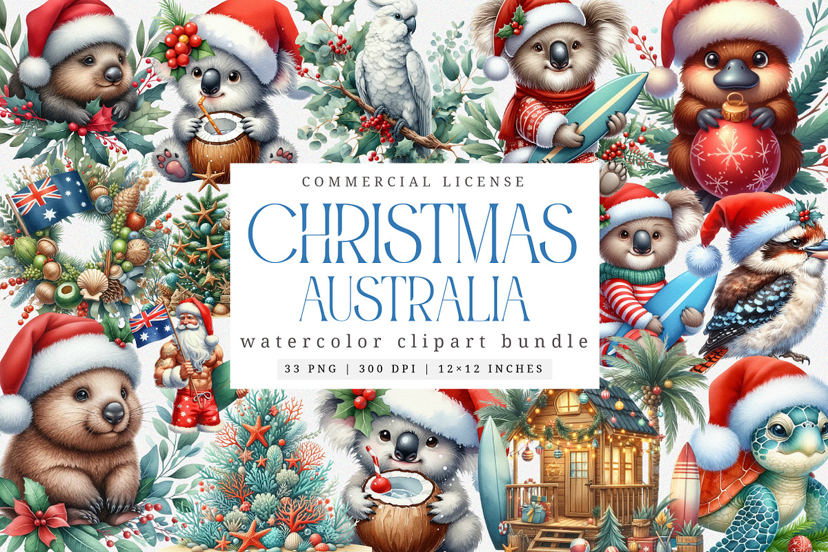 Australia Christmas Clipart Bundle, an Illustration by SinaCreation (Photo 1 of 7)