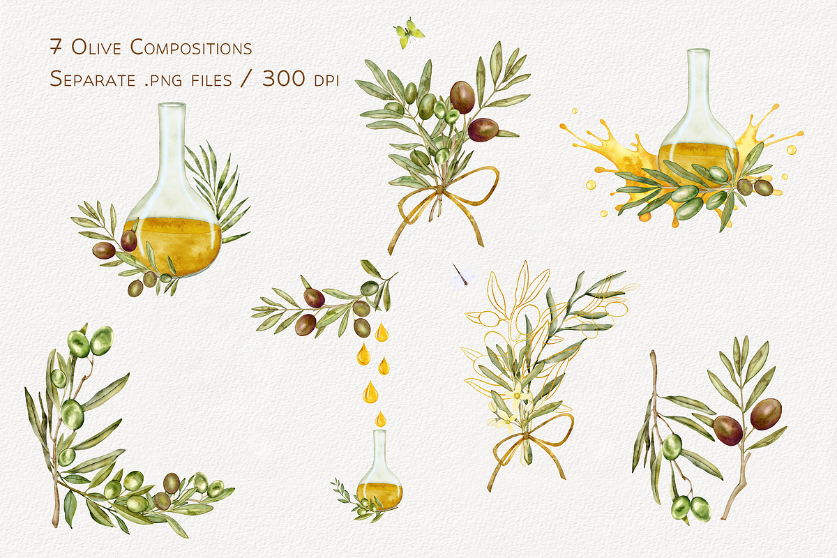 Olive Whispers Watercolor Collection, a Decorative Illustration by Aurella Art (Photo 5 of 15)