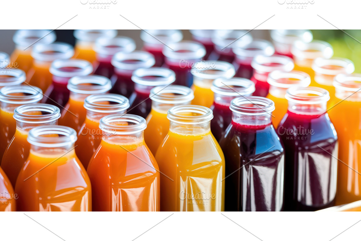 Assorted fruit juices in glass, an Illustration by tilialucida