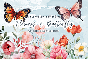 Butterfly Flowers Watercolor