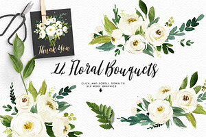 Watercolor White Flower Clip Art