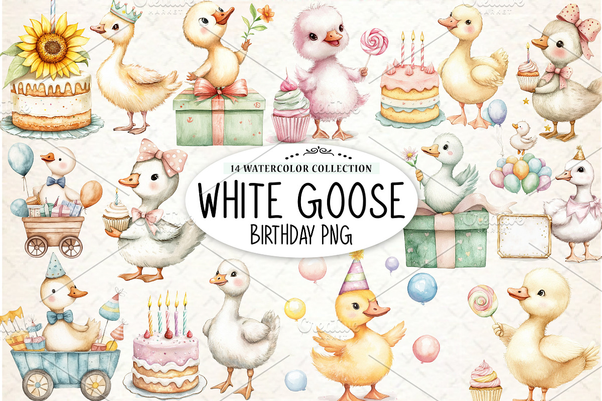 Watercolor Baby White Goose Birthday, an Illustration by Watercolor design (Photo 1 of 4)