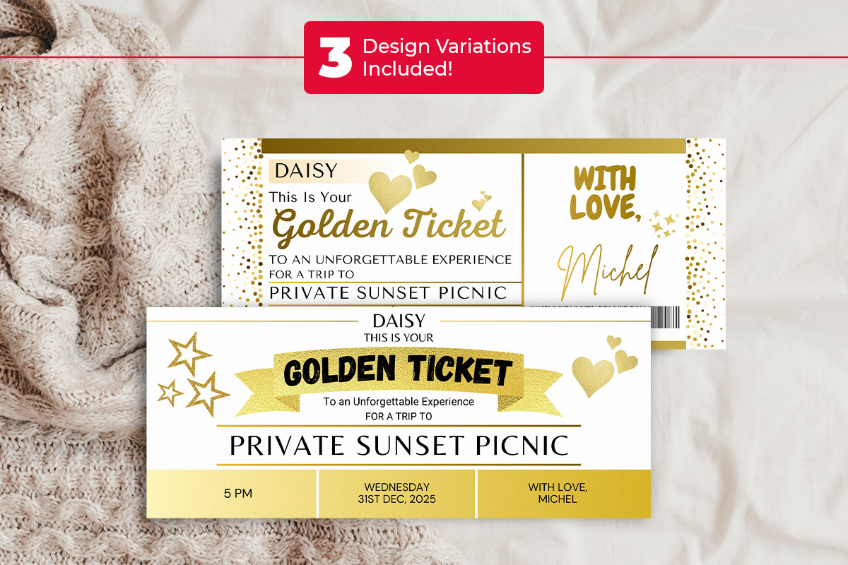 Editable Golden Ticket Canva Design, an Invitation Template by Snapybiz (Photo 8 of 10)