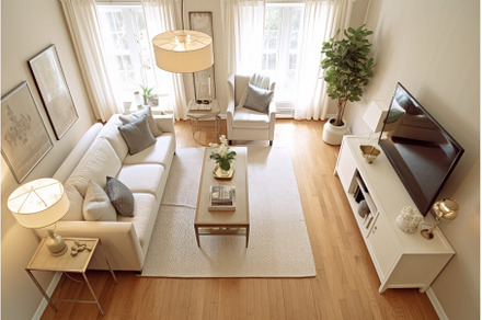 Looking down living room. Generate, an Architecture Photo by Ylivdesign