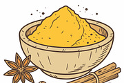 Wooden bowl filled vibrant turmeric, a Food Illustration by SouravDesign (Thumbnail 2 of 3)