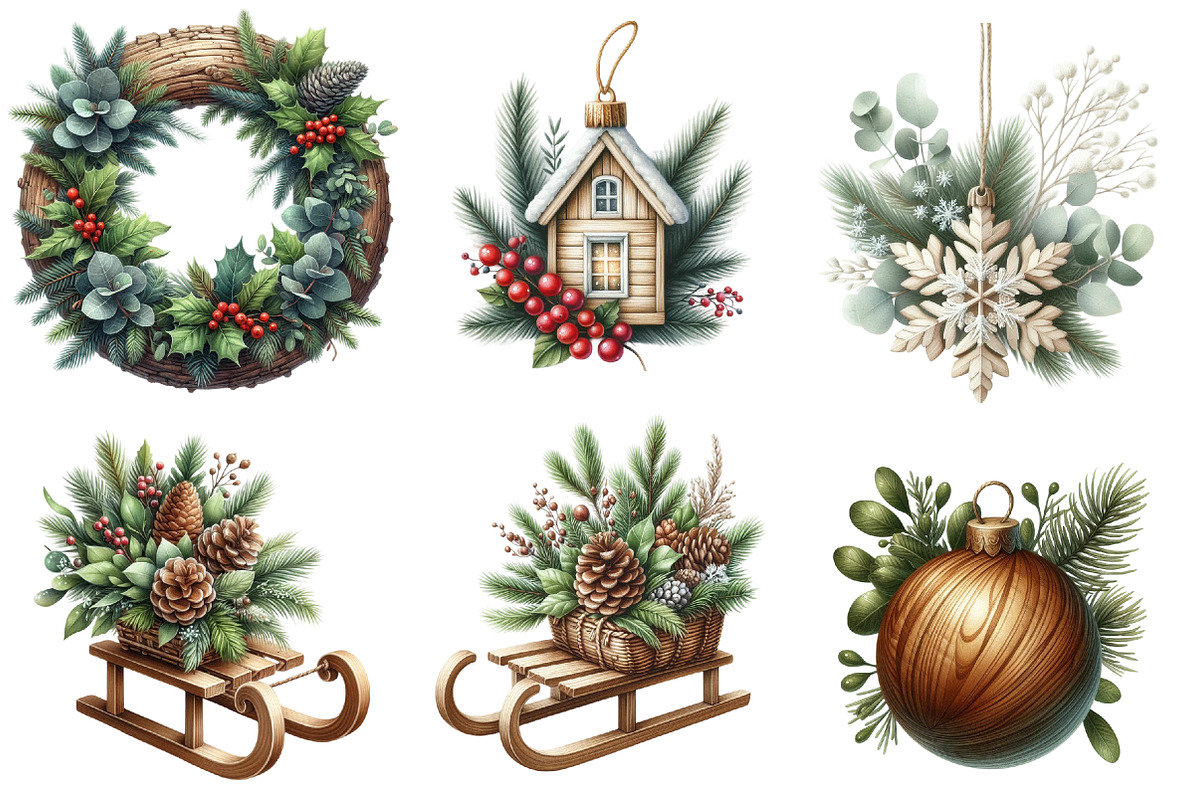 Christmas Wood and Botanicals clipar, an Illustration by Designworld (Photo 3 of 5)