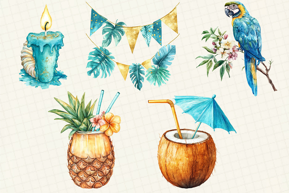 Tropical Turquoise Birthday Clipart, an Illustration by OK Design (Photo 2 of 5)