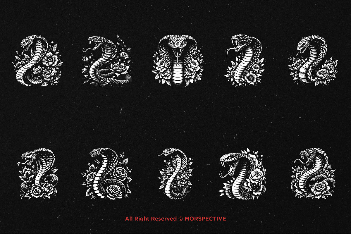 10 Bundle Dark Art Cobra Snakes, an Illustration by Morspective (Photo 6 of 7)