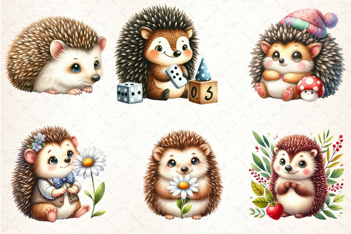 Watercolor Hedgehog Sublimation Clip, an Illustration by DreamCafeArt (Photo 2 of 7)