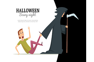 Grim reaper chasing scared man