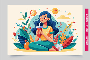 Woman in garden with drink, an Illustration by Tanuart
