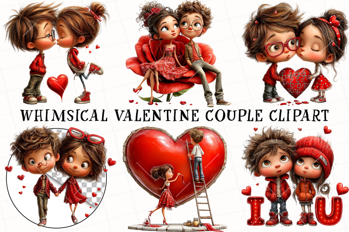 Whimsical Valentine Couple Clipart, an Illustration by OK Design (Photo 2 of 6)