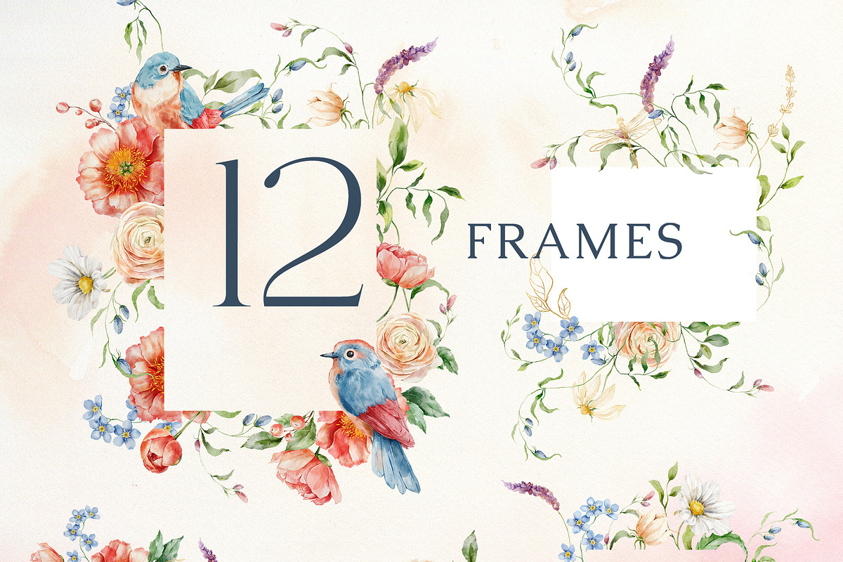 Wildflowers watercolor flowers birds, a Decorative Illustration by Yuliya Derbisheva (Photo 6 of 14)