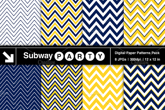 Navy Blue & Yellow Chevron Papers preview 2