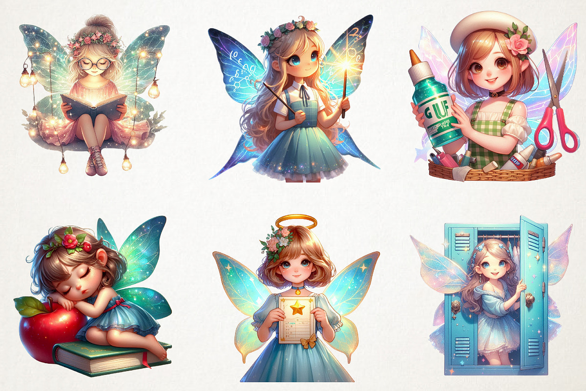 Back To School Cute Fairy Girl Png, an Illustration by RobertsArt (Photo 2 of 7)