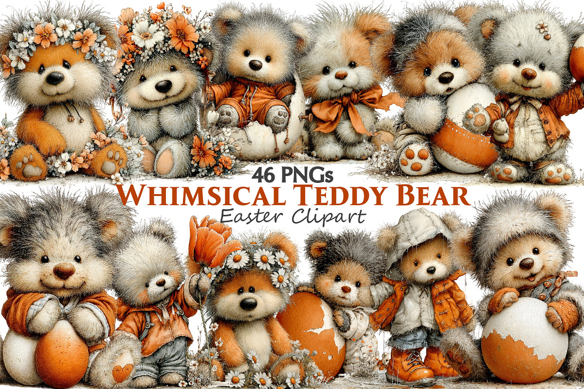 Whimsical Easter Teddy Bear Clipart, an Illustration by Pixels.Craft (Photo 1 of 5)