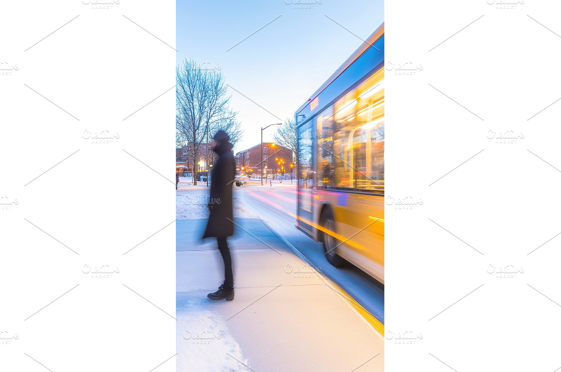 Blurred figure on bus stop waiting, a Transportation Photo by Lermont51