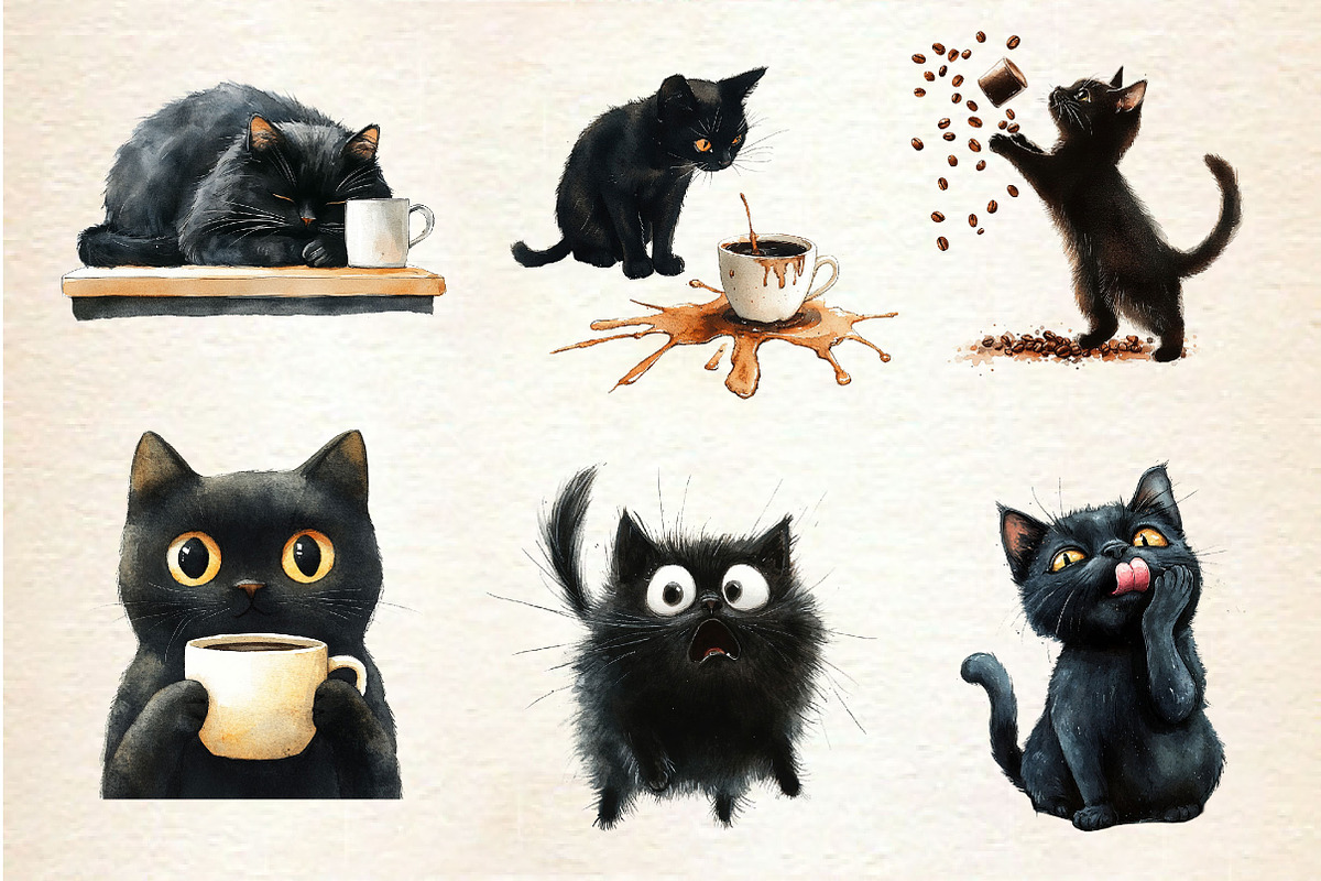 Cat Silhouette Love Coffee Clipart, an Illustration by Dream Creation (Photo 4 of 6)