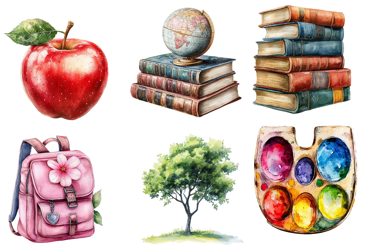 Watercolor Back to School Clipart, an Illustration by Designworld (Photo 4 of 5)