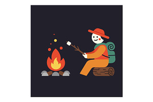 Happy camper roasting marshmallows o, an Illustration by designvectx