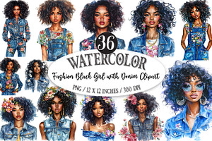 Fashion Black Girl with Denim, a Seasonal Illustration by Designking