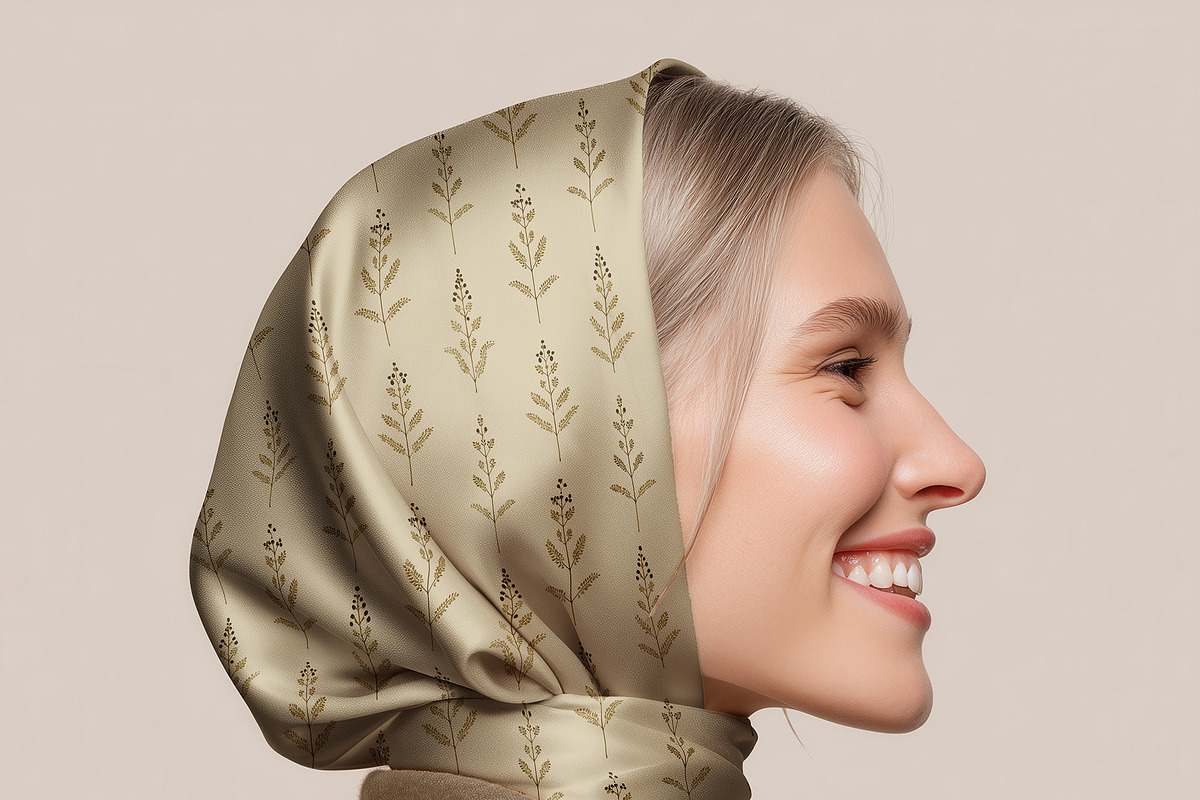 Silk Headscarf Mockup – Model (PSD), a Hat Mockup by 1001 mockups (Photo 4 of 9)