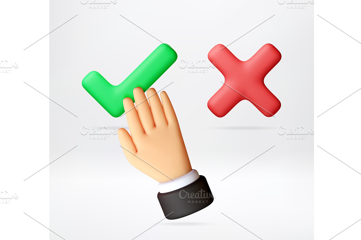 3D Hand pushing green check mark and, an Object Illustration by Abscent