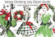 Vintage Christmas Lady Clipart, an Illustration by SinaCreation (Thumbnail 1 of 7)