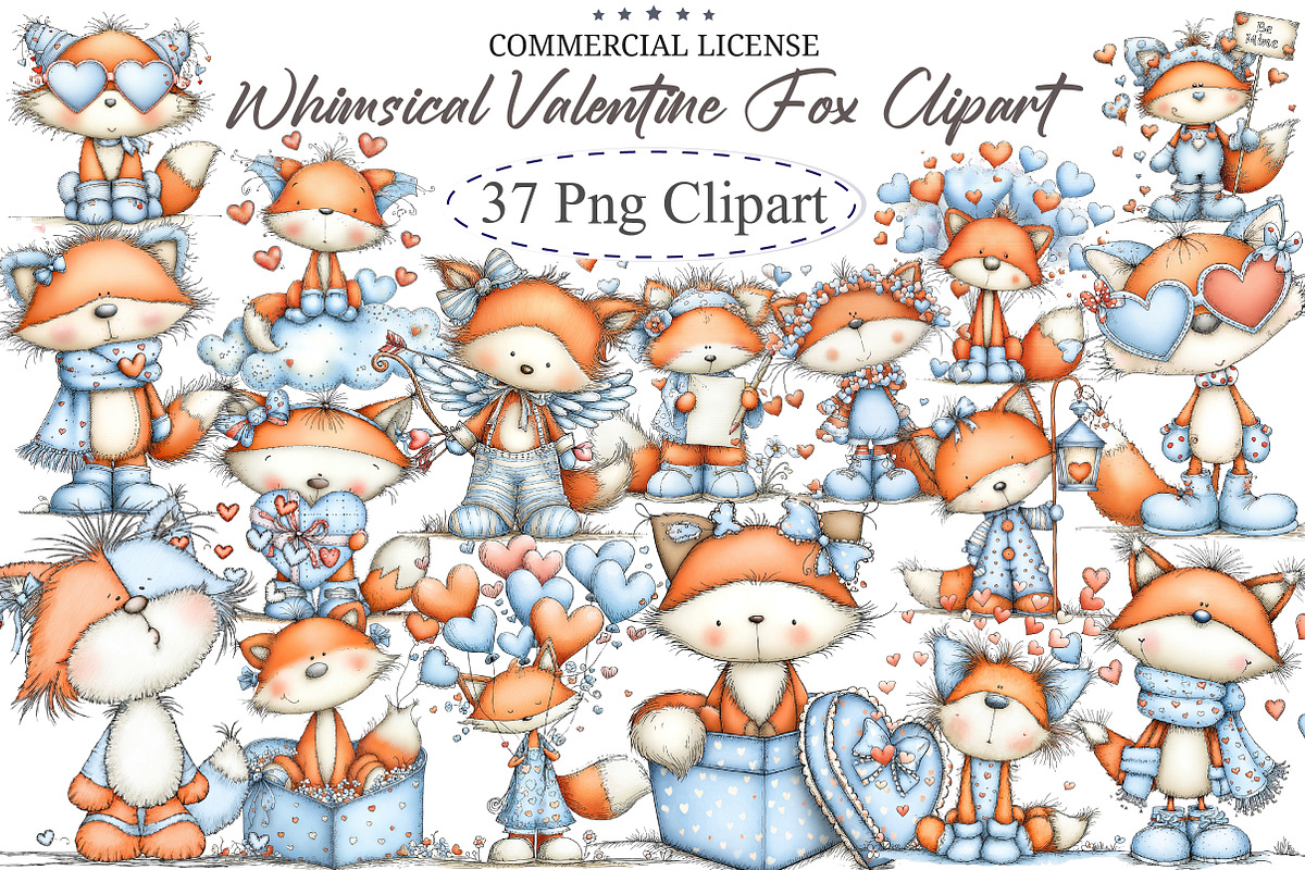 Whimsical Valentine Fox Clipart, an Illustration by designcity5 (Photo 1 of 5)