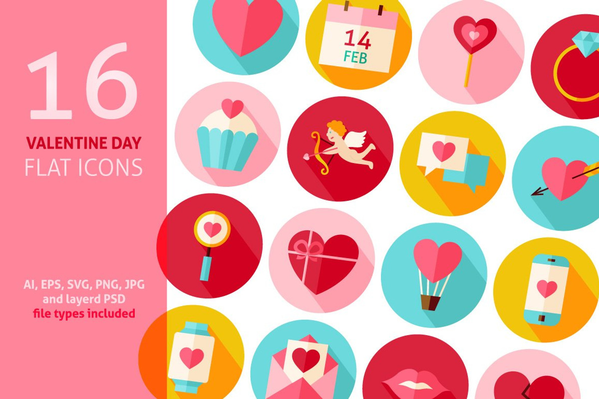Valentine Day Vector Flat Icons