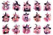 Watercolor Halloween Witch Clipart, a Seasonal Illustration by Creative Arslan (Thumbnail 2 of 10)
