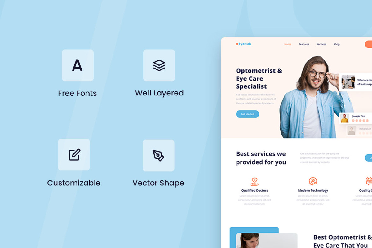 Optometrist & eye care Web Design, a Wireframe Template by INSPR STD (Photo 3 of 6)