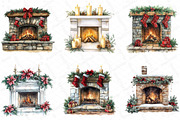 Watercolor Christmas Fireplace Clipa, an Illustration by DreamPrint404 (Thumbnail 2 of 5)
