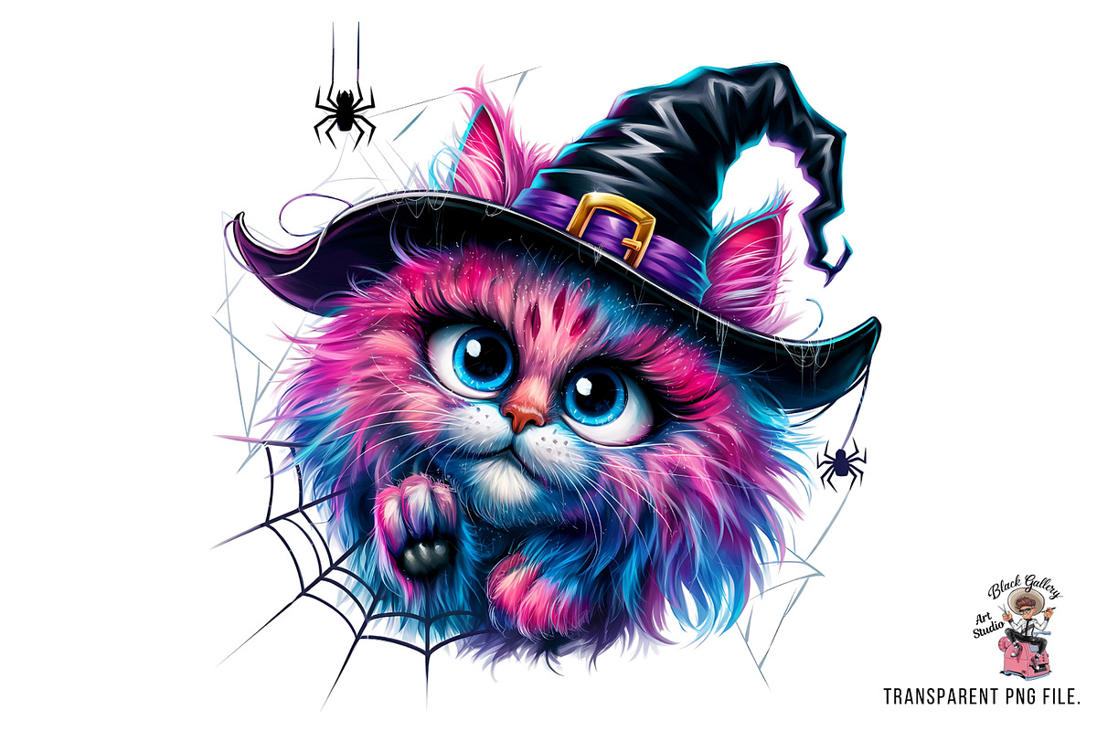 Witch Cat Clipart PNG Bundle, an Illustration by Clipart Bloom (Photo 8 of 14)