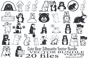 Cute Bear Silhouette Vector Bundle, a Person Illustration by Designer_Momina
