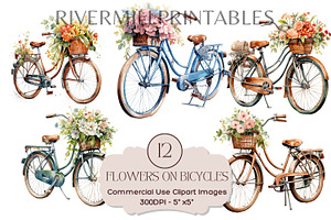 Vintage Bicycles & Flowers Clipart