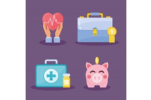health insurance four icons, an Object Illustration by studiogstock
