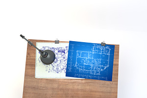 Blueprint Desk With Lamp