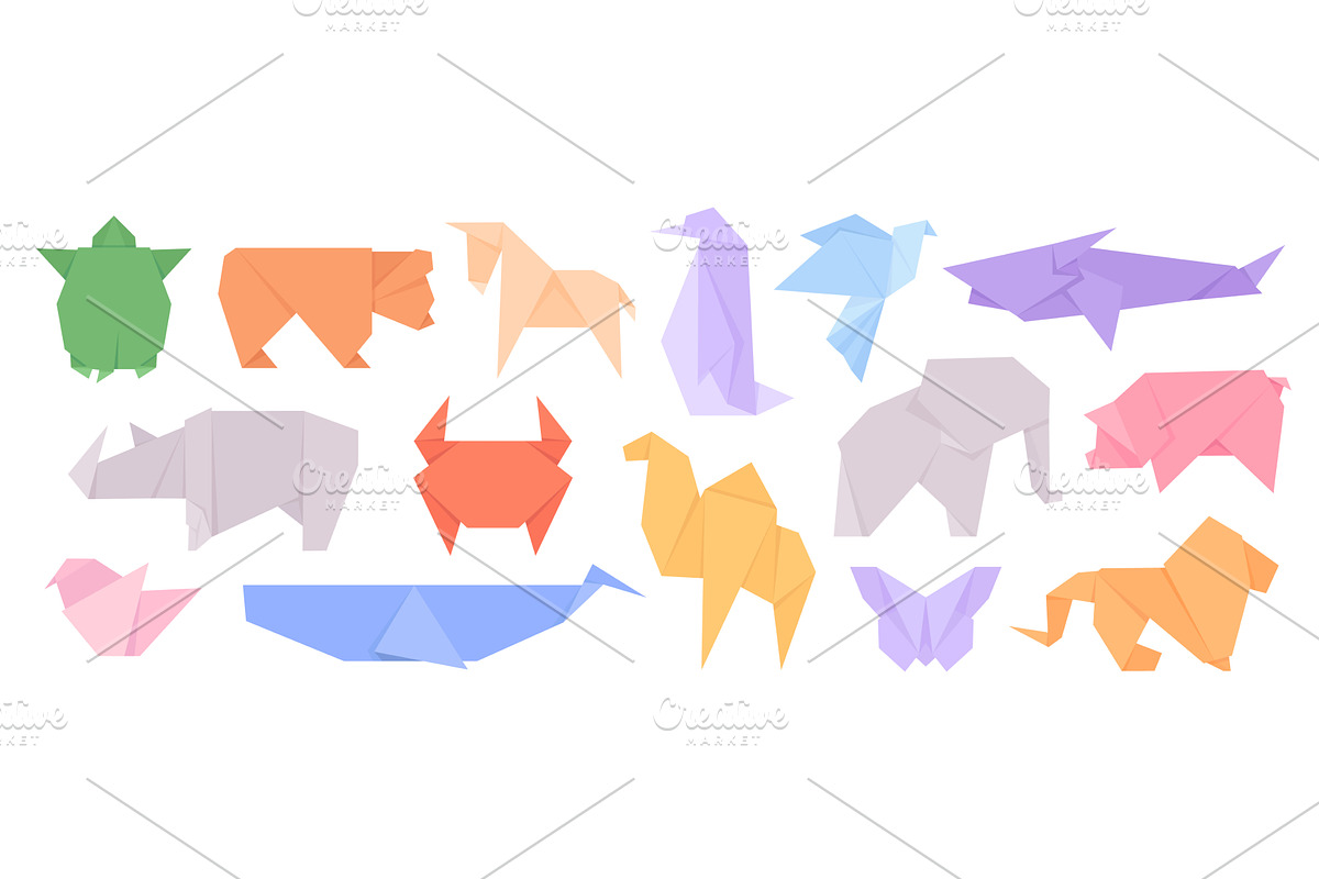 Colorful origami animals. Paper, an Animal Illustration by LadadikArt