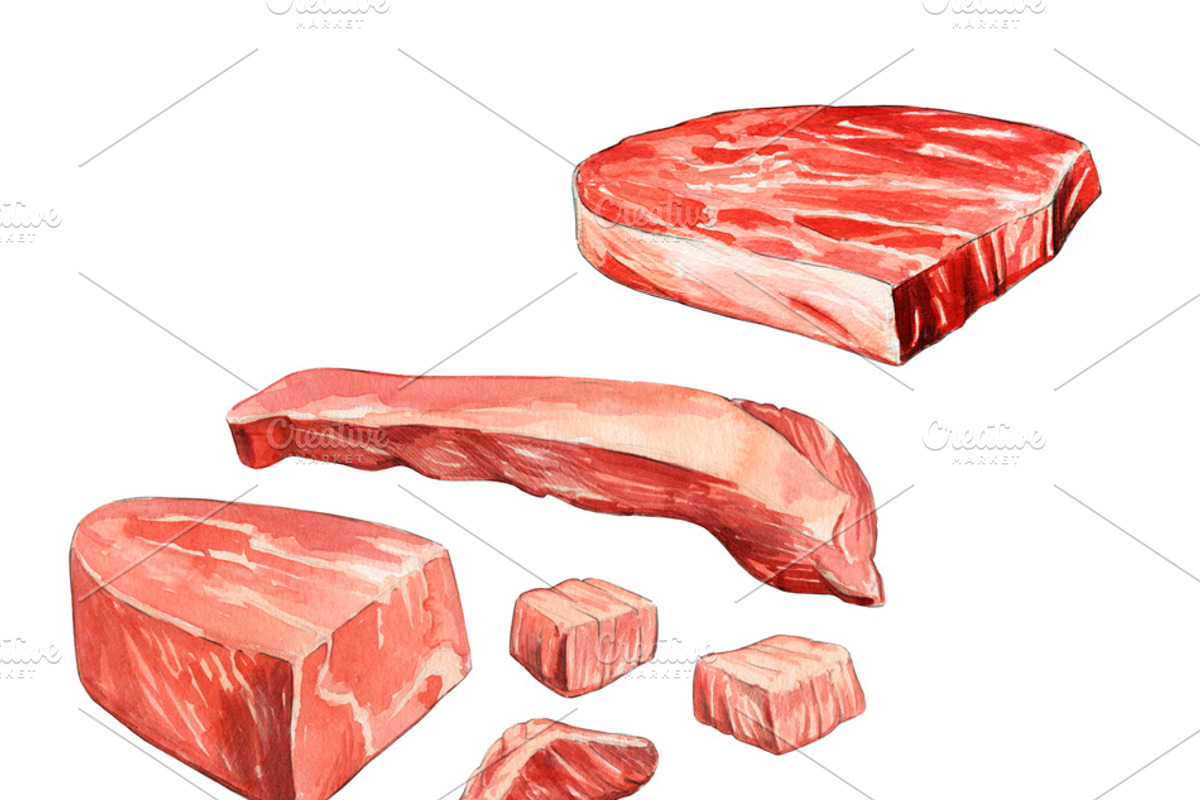 Raw Meat Watercolor set, a Food Illustration by wedraw (Photo 6 of 8)