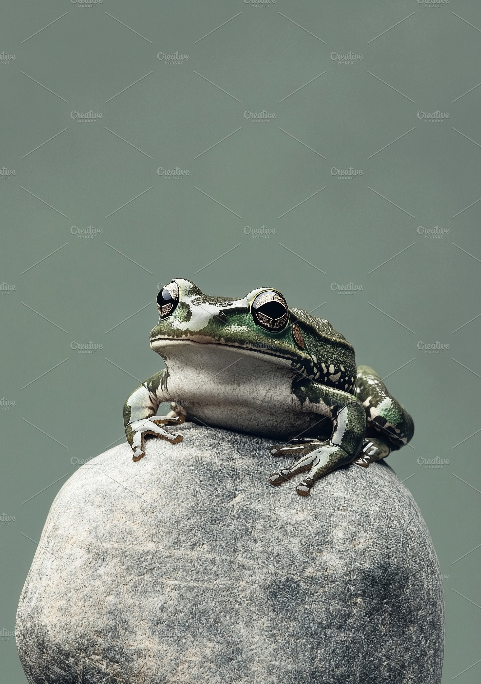 Green frog with glossy skin sits, an Animal Photo by MistyDay