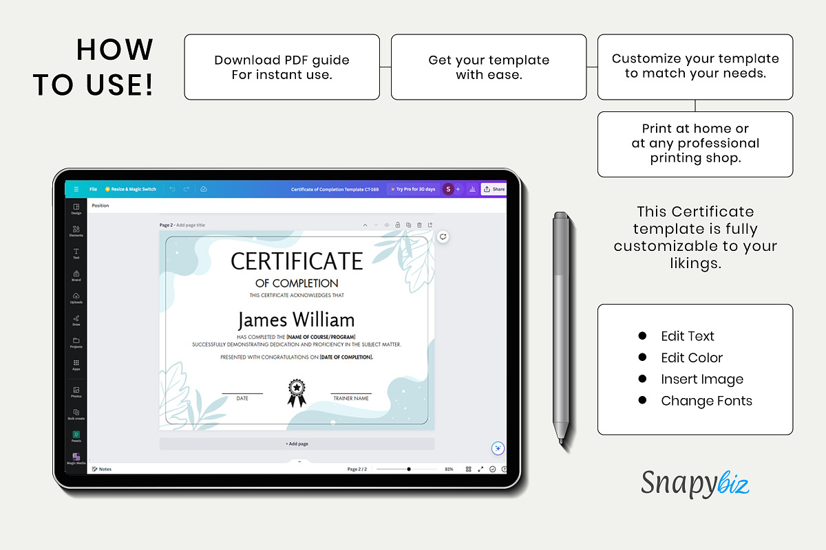Certificate of Completion Template, a Print Template by Snapybiz (Photo 16 of 20)