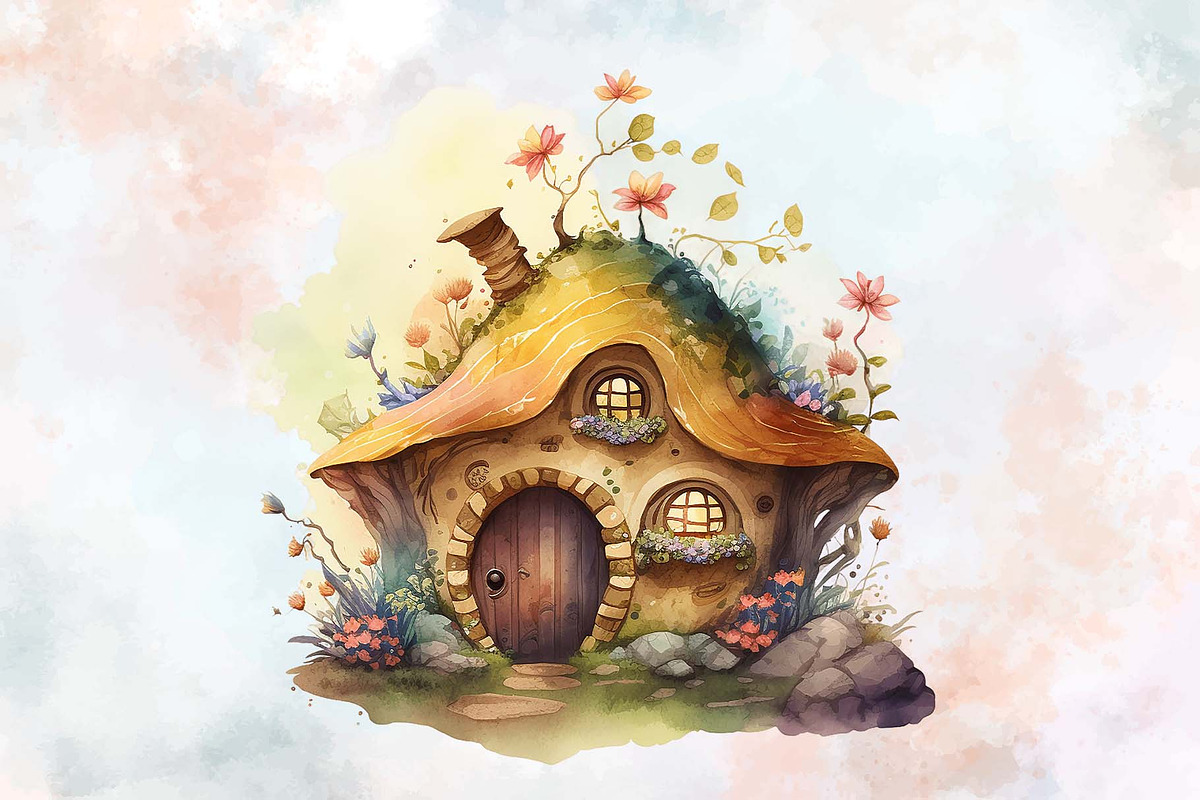 Watercolor Fairy House Bundle, a Graphic by Moon Studio