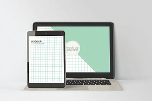 Front Laptop and Tablet Mockup, an iPad Mockup by skybluecreative