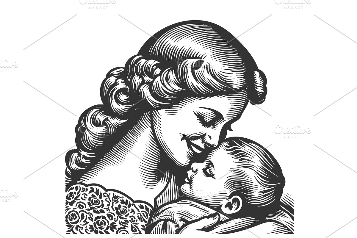 Loving mother smiling while holding, a Person Illustration by AlexArt