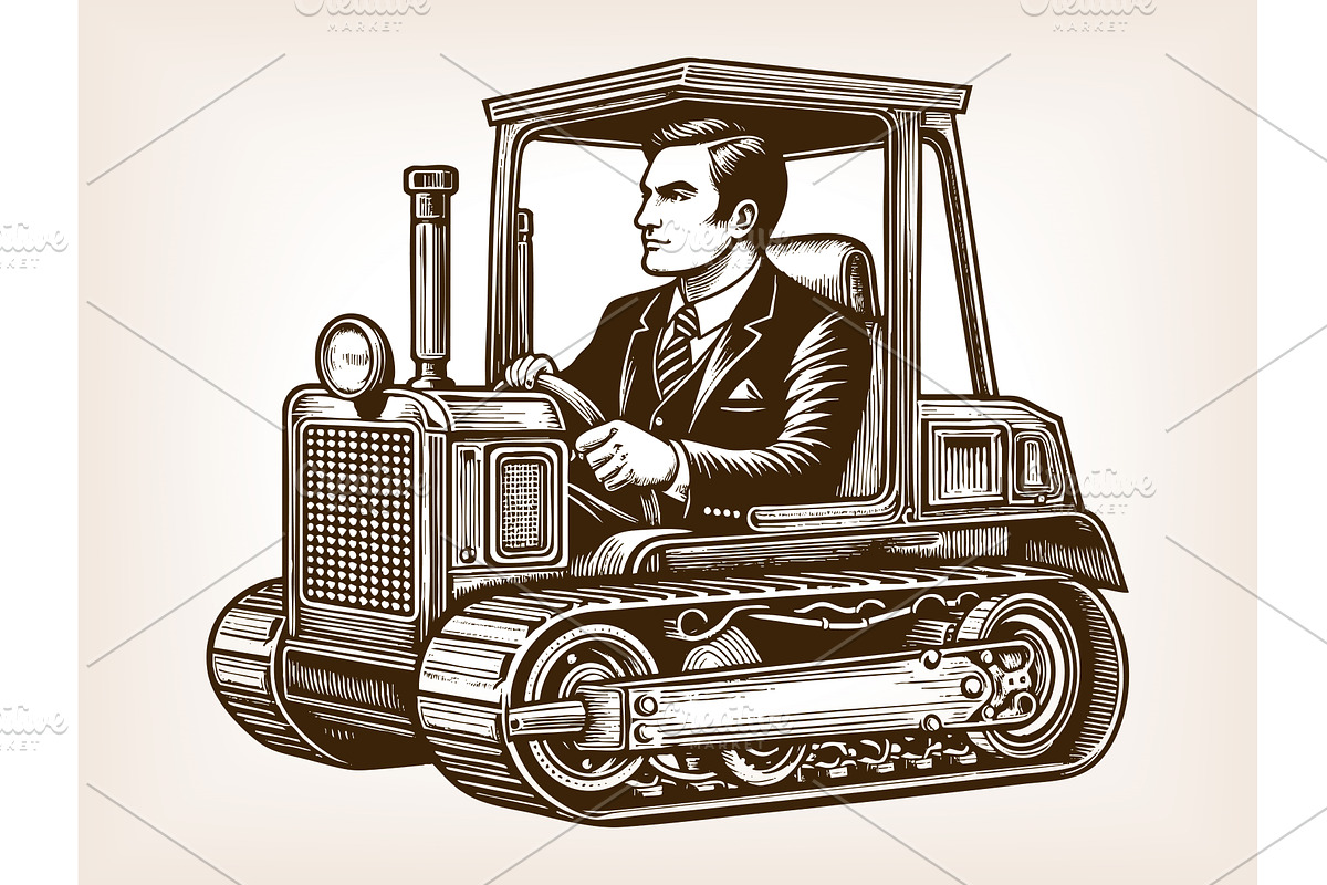 Businessman driving bulldozer, a Person Illustration by AlexArt