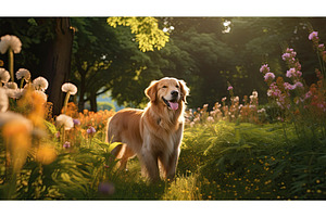 leash dog in park ai generated, an Animal Photo by pikepicture
