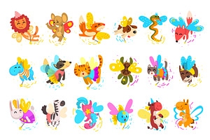 Big Set Of Cute Winged Animals With