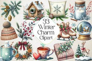 Winter Charm Watercolor Clipart, an Illustration by DreamPrint404