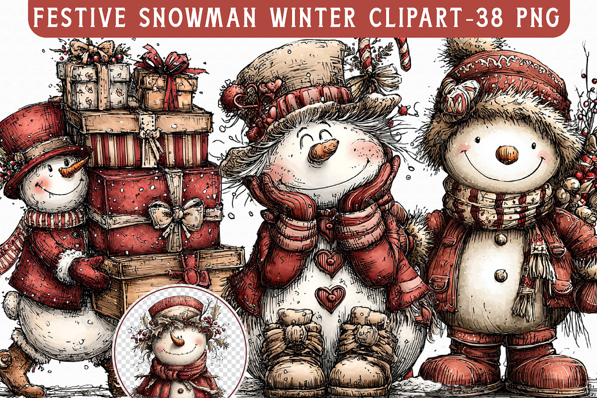 Festive Snowman Winter Clipart, an Illustration by Libby Wishes (Photo 1 of 8)